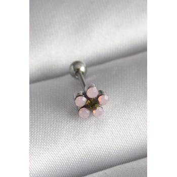 ÇOK SATAN 316L Çelik Gümüş Renk Zirkon Taşlı Çiçek Tragus Piercing
