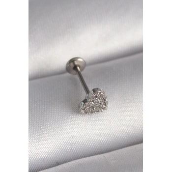 ÇOK SATAN 316L Çelik Gümüş Renk Zirkon Taşlı Kalp Model Tragus Piercing