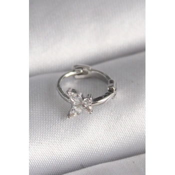 ÇOK SATAN 316L Çelik Gümüş Renk Zirkon Taşlı Kelebek Model Tragus Piercing
