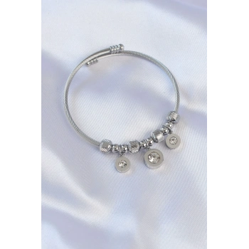 ÇOK SATAN 316L Çelik Gümüş Renk Zirkon Taşlı Model Charm Bileklik