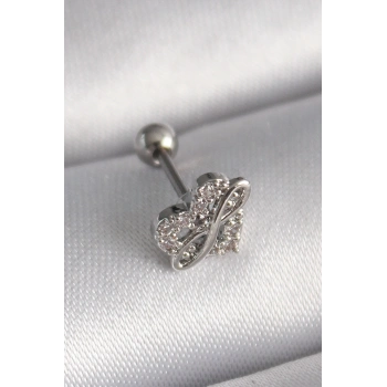 ÇOK SATAN 316L Çelik Gümüş Renk Zirkon Taşlı Sonsuzluk Detay Tragus Piercing