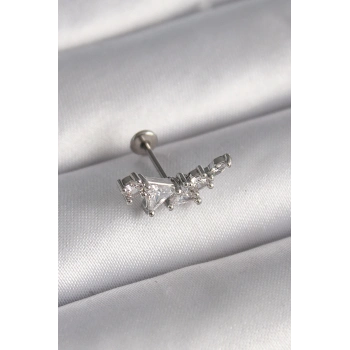 ÇOK SATAN 316L Çelik Gümüş Renk Zirkon Taşlı Tragus Piercing