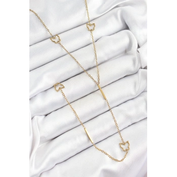 ÇOK SATAN 316L Çelik Kelebek Figürlü Y Model Gold Renk Kadın Kolye