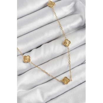 ÇOK SATAN 316L Çelik Yonca Model Gold Renk Kadın Kolye