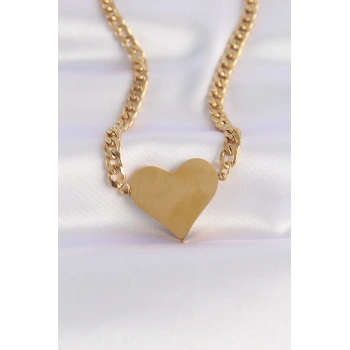 ÇOK SATAN 316L Çelik Zincir Altın Renk Düz Plaka Kalp Kolye