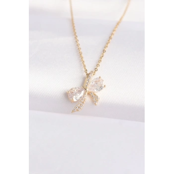 ÇOK SATAN 316L Çelik Zincir Altın Renk Zirkon Taşlı Fiyonk Kolye