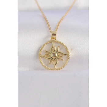 ÇOK SATAN 316L Çelik Zincir Altın Renk Zirkon Taşlı Oval Tasarım Güneş Kolye