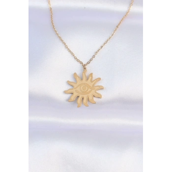 ÇOK SATAN 316L Çelik Zincir Gold Renk Göz Güneşi Tasarımlı Kolye