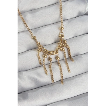 ÇOK SATAN 316L Çelik Zincir Gold Renk Topçuk Detay Sallantılı Zincir Kolye
