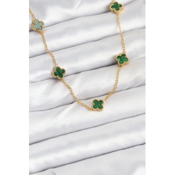 ÇOK SATAN 316L Çelik Zincir Gold Renk Yeşil Baby Boy Yonca Kadın Kolye