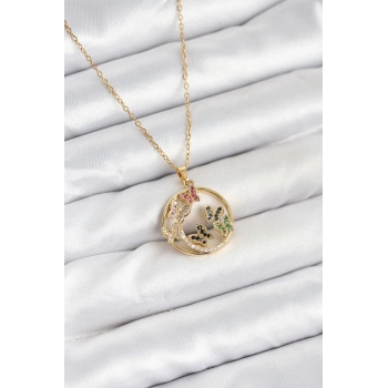 ÇOK SATAN 316L Çelik Zincir Gold Renk Zirkon Taşlı Kelebekli Kadın Kolye