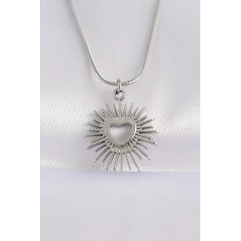 ÇOK SATAN 316L Çelik Zincir Gümüş Renk Kalp Güneşi Tasarımlı Kolye