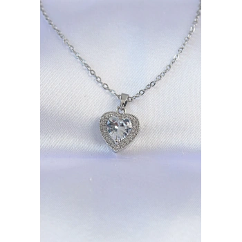 ÇOK SATAN 316L Çelik Zincir Gümüş Renk Zirkon Taşlı Charm Kalp Kolye