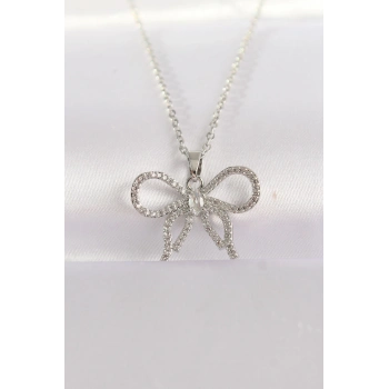 ÇOK SATAN 316L Çelik Zincir Gümüş Renk Zirkon Taşlı Fiyonk Kolye