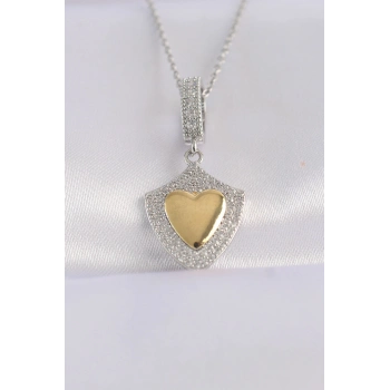 ÇOK SATAN 316L Çelik Zincir Gümüş Renk Zirkon Taşlı Tasarım Altın Renk Kalp Kolye