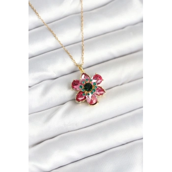 ÇOK SATAN 316L Çelik Zincirli Pembe Çiçek Model Kadın Kolye