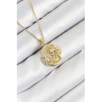 ÇOK SATAN 316L Çelik Zirkon Taşlı Ay Ve Güneş Model Gold Renk Kadın Kolye