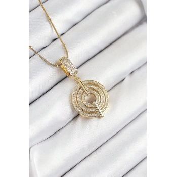 ÇOK SATAN 316L Çelik Zirkon Taşlı Çember Model Gold Renk Kadın Kolye