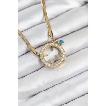 ÇOK SATAN 316L Çelik Zirkon Taşlı Çeyrek Takılabilir Gold Renk Kadın Kolye