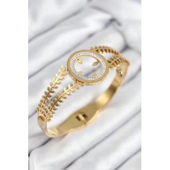 ÇOK SATAN 316L Çelik Zirkon Taşlı Çeyrek Takılabilir Gold Renk Kelepçe