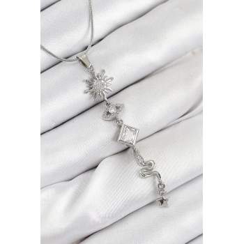 ÇOK SATAN 316L Çelik Zirkon Taşlı Güneş Ve Ay Enerji Model Gümüş Renk Kadın Kolye