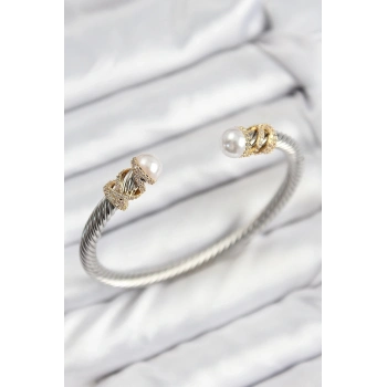 ÇOK SATAN 316L Çelik Zirkon Taşlı İnci Model Gold Ve Gümüş Renk Kadın Bileklik