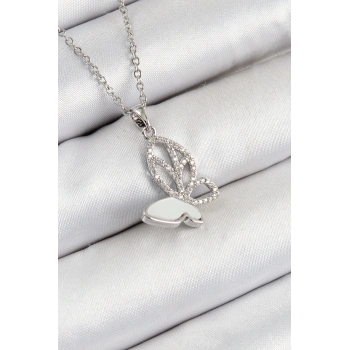 ÇOK SATAN 316L Çelik Zirkon Taşlı Kelebek Model Gümüş Renk Kadın Kolye