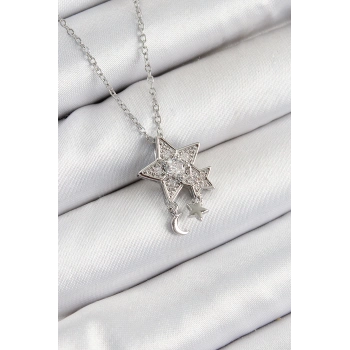 ÇOK SATAN 316L Çelik Zirkon Taşlı Sallantılı Yıldız Model Gümüş Renk Kadın Kolye