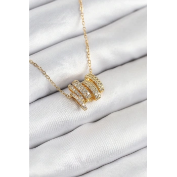 ÇOK SATAN 316L Çelik Zirkon Taşlı Sarmal Model Gold Renk Kadın Kolye