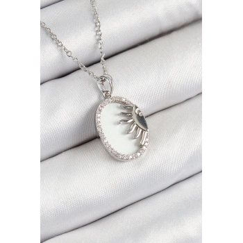 ÇOK SATAN 316L Çelik Zirkon Taşlı Yarım Güneş Model Gümüş Renk Kadın Kolye