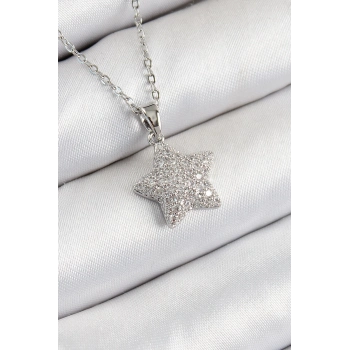 ÇOK SATAN 316L Çelik Zirkon Taşlı Yıldız Model Gümüş Renk Kadın Kolye