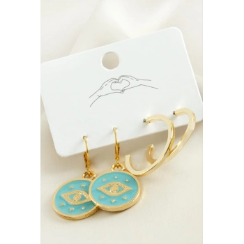 ÇOK SATAN 4 Adet Göz Mineli Halka Küpe