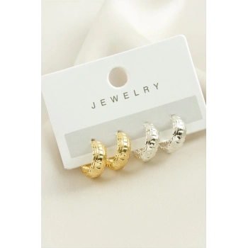 ÇOK SATAN 4 Adet Kare Desenli Halka Küpe