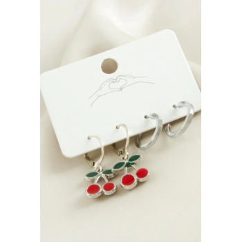 ÇOK SATAN 4 Adet Kiraz Mineli Halka Küpe