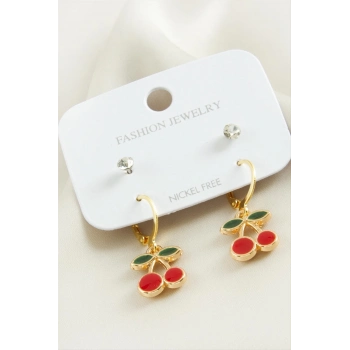 ÇOK SATAN 4 Adet Kiraz Taşlı Mineli Halka Küpe