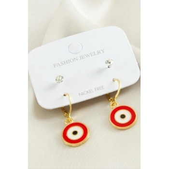 ÇOK SATAN 4 Adet Nazar Taşlı Mineli Halka Küpe