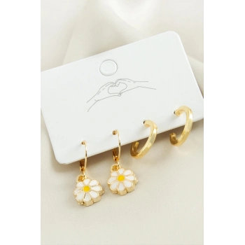 ÇOK SATAN 4 Adet Papatya Mineli Halka Küpe