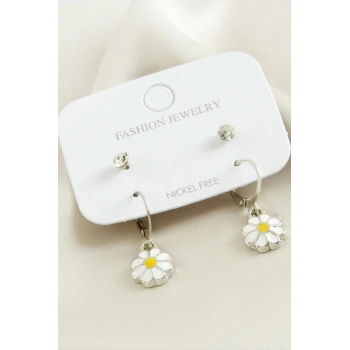 ÇOK SATAN 4 Adet Papatya Taşlı Mineli Halka Küpe