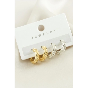 ÇOK SATAN 4 Adet Üçgen Desenli Halka Küpe