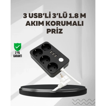 ÇOK SATAN 4.1A Hızlı Şarjlı Akım Korumalı 4 Priz ve 3 USB Çıkışlı Priz