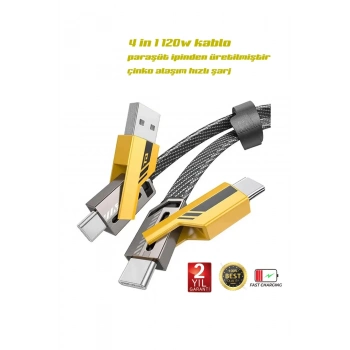 ÇOK SATAN 4in1 PD 65 Watt Type-C/27 Watt iPhone Halat Örgü Kırılmaz Uç 1MT Hızlı Şarj ve Data Kablosu fp98