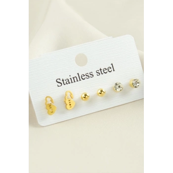 ÇOK SATAN 6 Adet Kalp Taşlı Çelik Küpe