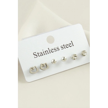 ÇOK SATAN 6 Adet Kedi Taşlı Çelik Küpe