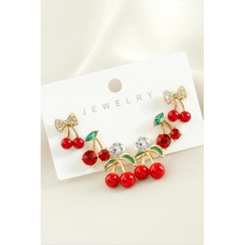 ÇOK SATAN 6 Adet Kiraz Mineli Tektaş Küpe