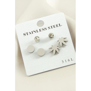 ÇOK SATAN 6 Adet Yaprak Taşlı Çelik Küpe