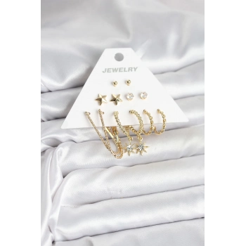ÇOK SATAN 6 Çift Kadın Küpe Seti Gold Renk