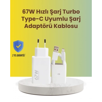 ÇOK SATAN 67W Hızlı Şarj Adaptörü ve Veri Aktarım Özellikli Type-C Kablo Seti