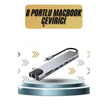 ÇOK SATAN 8 Portlu Macbook Çevirici Type C Hub  SD TF USB Çoğaltıcı Ethernet