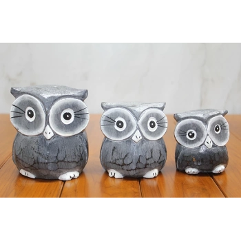 ÇOK SATAN Ahşap 3lü Baykuş Seti Model 2