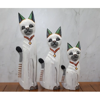 ÇOK SATAN Ahşap 3lü Kedi Seti 50 Cm
